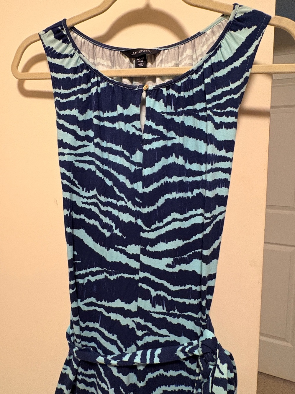 Lands' End Navy and Light Blue Printed Sleeveless Dress